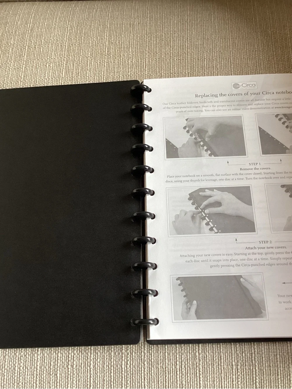 Levenger Circa Sliver Foldover Discbound Notebook Cover Textured Black & Paper